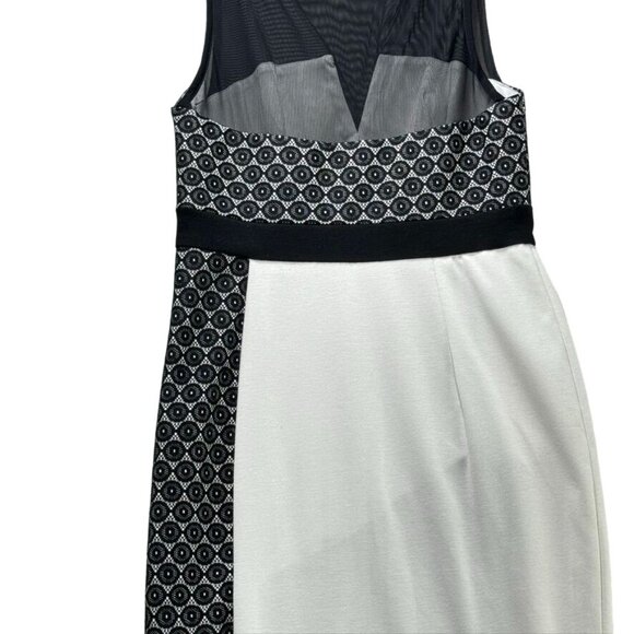 ASOS Women's Monochrome Geometric Dress Mesh Detail Black White Size 8 - Picture 12 of 16